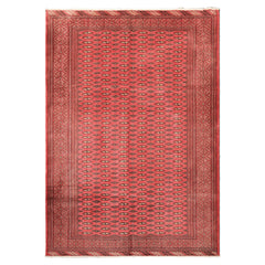 6x9 Rose, Ivory, Charcoal Color Hand Knotted Turkmen Wool Traditional Oriental Rug