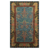 5x8 Turquoise, Gold, Black Color Hand Tufted Donegal Wool Traditional Oriental Rug
