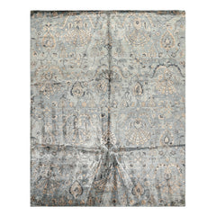 8x10 Aqua, Taupe, Beige Color Hand Knotted Tibetan Bamboo Silk Transitional Oriental Rug