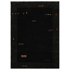 8x11 Black, Ivory, Sage Color Hand Knotted Gabbeh Wool Modern & Contemporary Oriental Rug