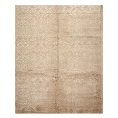 8x10 Beige, Taupe, Color Hand Knotted Tibetan Wool & Bamboo Silk Transitional Oriental Rug