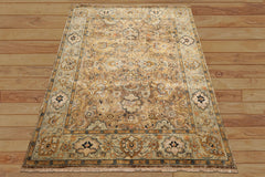 8x10 Mocha, Mint, Navy Color Hand Knotted Agra Wool Transitional Oriental Rug
