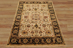 6x9 Beige, Black, Rust Color Hand Knotted Agra New Zealand Wool Traditional Oriental Rug