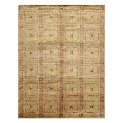 8x10 Moss, Gold, Blush Color Hand Knotted Tibetan Wool Transitional Oriental Rug