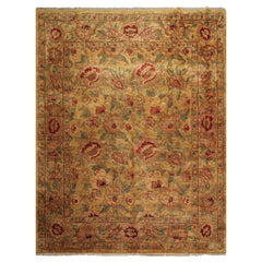 9x12 Gold, Sage, Red Color Hand Knotted Agra Wool Traditional Oriental Rug