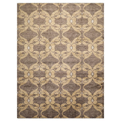 9x12 Tan, Brown, Gray Color Hand Loomed Tibetan Wool Transitional Oriental Rug