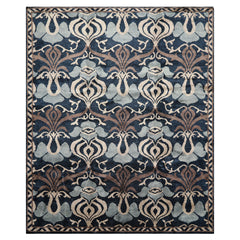 8x10 Navy, Taupe, Blue Color Hand Knotted Tibetan Wool Transitional Oriental Rug