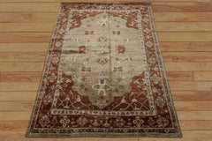6x9 Tan, Burnt Orange, Beige Color Hand Knotted Oushak Bamboo Silk Traditional Oriental Rug