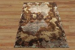 5x8 Brown, Blue, Teal Color Hand Knotted Sherpa Bamboo Silk & Wool Modern Oriental Rug