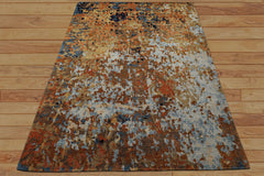 6x9 Burnt Orange, Brown, Moss Color Hand Knotted Sherpa Wool Modern Oriental Rug