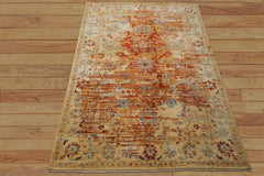 6x9 Burnt Orange, Light Gold, Aqua Color Hand Knotted Oushak Wool Traditional Oriental Rug