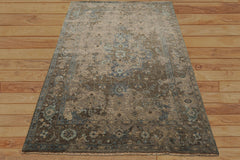 6x9 Brown, Beige, Teal Color Hand Knotted Oushak Wool Traditional Oriental Rug