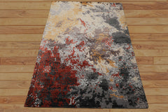 6x9 Ivory, Graphite, Rust Color Hand Knotted Sherpa Wool & Bamboo Silk Modern Oriental Rug