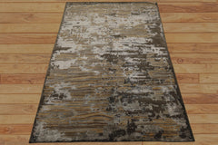 6x9 Brown, Silver, Gold Color Hand Knotted Sherpa Wool & Bamboo Silk Modern Oriental Rug