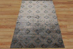 6x9 Silver, Gray, Tan Color Hand Knotted Tibetan Bamboo Silk Modern Oriental Rug