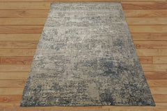 6x9 Ivory, Gray, Taupe Color Hand Knotted Sherpa Wool & Bamboo Silk Modern Oriental Rug