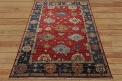 6x9 Red, Navy, Gold Color Hand Knotted Oushak Wool Traditional Oriental Rug