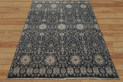 6x9 Navy, Gray, Aqua Color Hand Knotted Agra Wool Transitional Oriental Rug