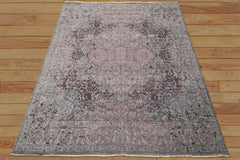 8x10 Gray, Blue, Plum Color Hand Knotted Sherpa Wool & Bamboo Silk Transitional Oriental Rug