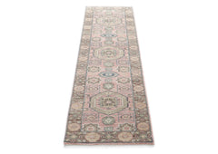 Runner Blush, Gray, Ivory Color Hand Knotted Oushak Wool Transitional Oriental Rug