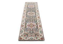 Runner Gray, Slate, Ivory Color Hand Knotted Oushak Wool Transitional Oriental Rug