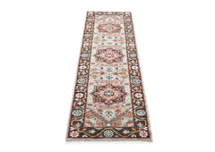 Runner Gray, Rust, Ivory Color Hand Knotted Oushak Wool Traditional Oriental Rug