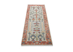 Runner Gray, Blush, Slate Color Hand Knotted Oushak Wool Transitional Oriental Rug