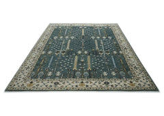 10x14 Seledon, Ivory, Beige Color Hand Knotted Oushak Wool Transitional Oriental Rug