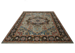 10x14 Gray, Green, Rust Color Hand Knotted Oushak Wool Oriental Rug