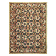 9x12 Charcoal, Gold, Green Color Hand Woven French Needlepoint Aubusson Wool Traditional Oriental Rug