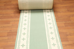 Runner Mint, Ivory, Color Machine Made All-Over 100% Wool Traditional Oriental Rug