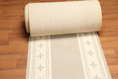 Runner Camel, Ivory, Color Machine Made All-Over 100% Wool Modern Oriental Rug