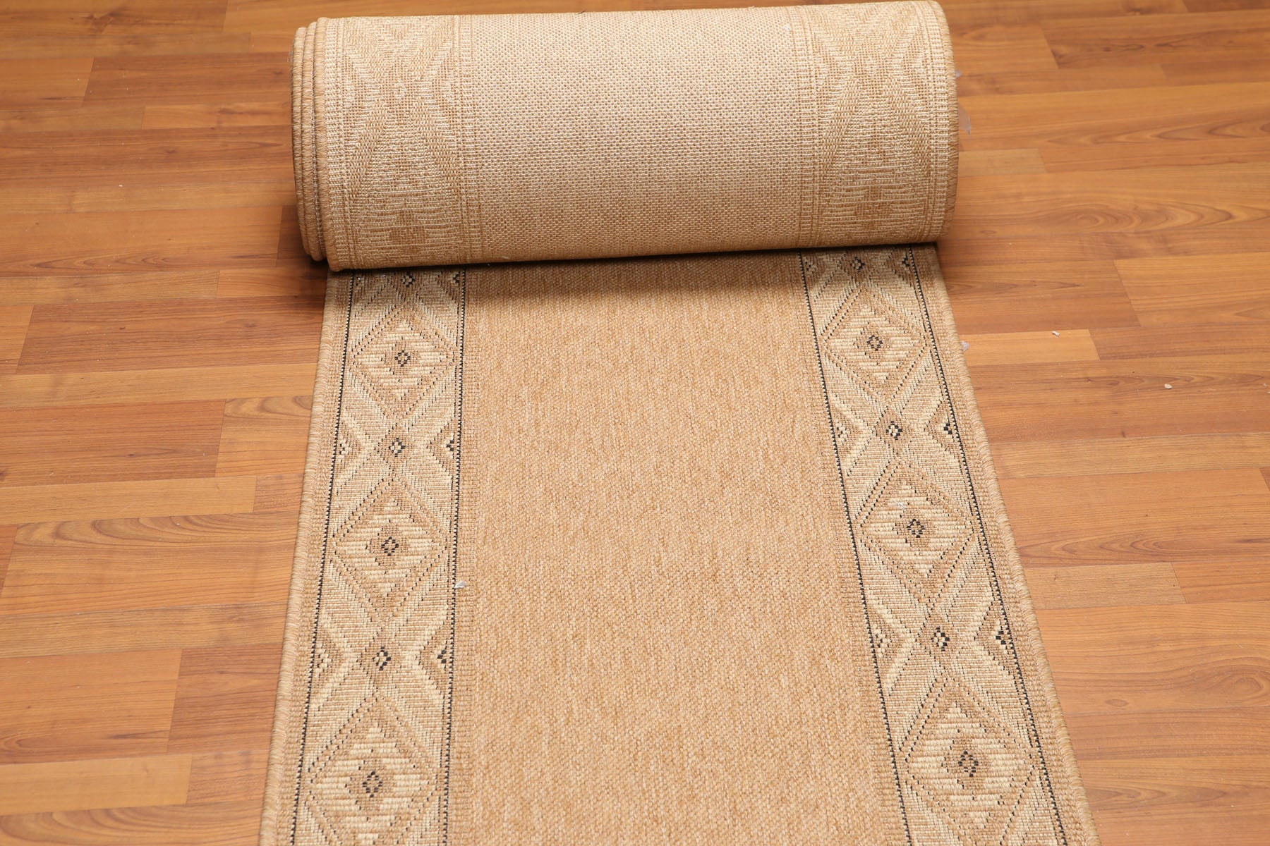 Runner Tan, Beige, Black Color Machine Made All-Over 100% Wool Traditional Oriental Rug