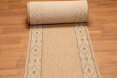 Runner Tan, Beige, Black Color Machine Made All-Over 100% Wool Traditional Oriental Rug