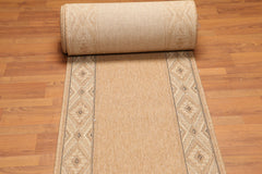 Runner Tan, Beige, Black Color Machine Made All-Over 100% Wool Traditional Oriental Rug