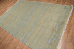 6x9 Wool Blue Hand Knotted Shabby Chic Contemporary Tibetan Boho Print Oriental Area Rug