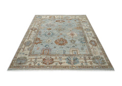 9x12 Blue, Beige, Brown Color Hand Knotted Oushak Wool Arts and Crafts Oriental Rug