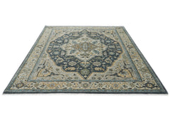9x12 Blue, Gray, Slate Color Hand Knotted Oushak Wool Oriental Rug
