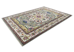 10x14 Ivory, Gray, Rust Color Hand Knotted Oushak Wool Oriental Rug