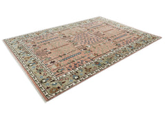 10x14 Rose, Mint, Brown Color Hand Knotted Oushak Wool Transitional Oriental Rug