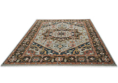 9x12 Slate, Brown, Green Color Hand Knotted Oushak Wool Oriental Rug