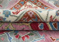 9x12 Pink, Celadon, Blue Color Hand Knotted Oushak Wool Oriental Rug