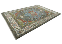 10x14 Gray, Blue, Lime Color Hand Knotted Oushak Wool Oriental Rug
