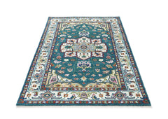 5x8 Turquoise, Ivory, Burnt Orange Go Color Hand Knotted Oushak Wool Traditional Oriental Rug