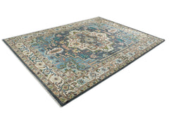 10x14 Blue, Ivory, Gray Color Hand Knotted Oushak Wool Oriental Rug