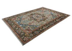 10x14 Gray, Green, Blue Color Hand Knotted Oushak Wool Oriental Rug