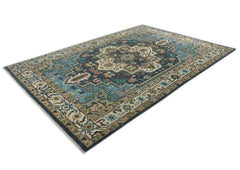 10x14 Blue, Ivory, Beige Color Hand Knotted Oushak Wool Oriental Rug