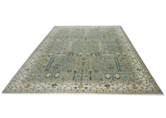 10x14 Mint, Ivory, Blue Color Hand Knotted Oushak Wool Transitional Oriental Rug