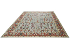 10x14 Gray, Burnt Orange, Lime Color Hand Knotted Oushak Wool Transitional Oriental Rug