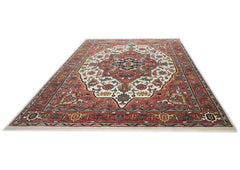 10x14 Rust, Ivory, Brown Color Hand Knotted Oushak Wool Oriental Rug